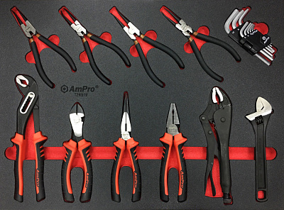 T28919 Набор губцевый инструмент,съемники стопорных колец,шестигранники, 19пр. в мягком ложементе